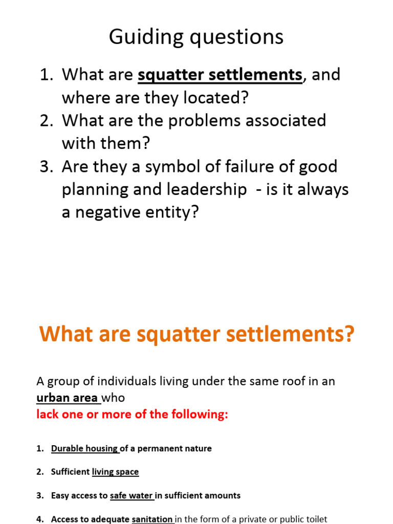 Understanding Squatter Settlements Issues | PDF | Slum | Sanitation