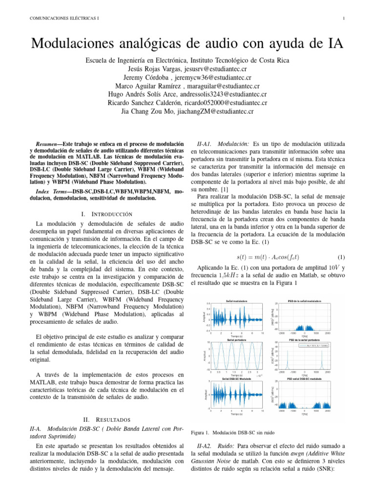 Modulación de Audio con Técnicas DSB en MATLAB | PDF | Modulación ...