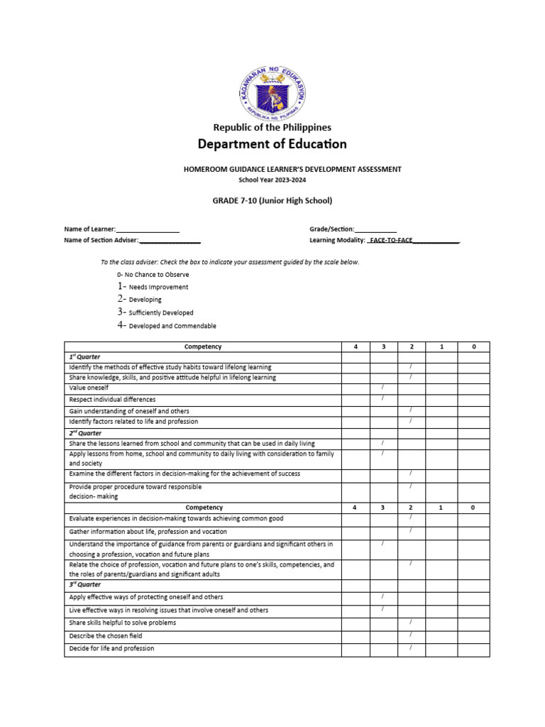 Homeroom Guidance Form | PDF | Learning | Decision Making