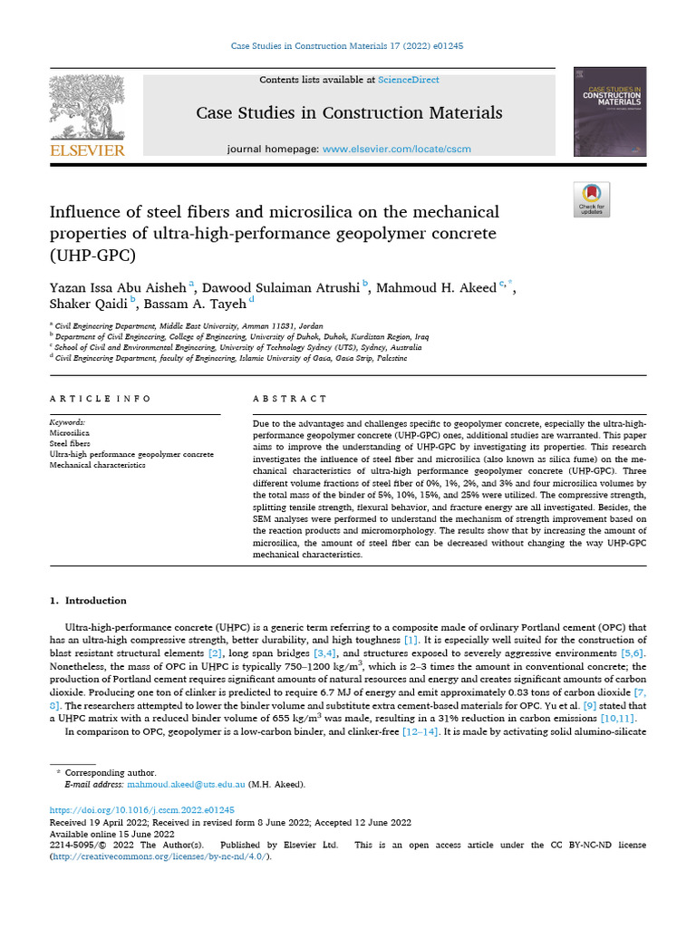 Influence of Steel Fibers and Microsilica On The Mechanical Properties ...