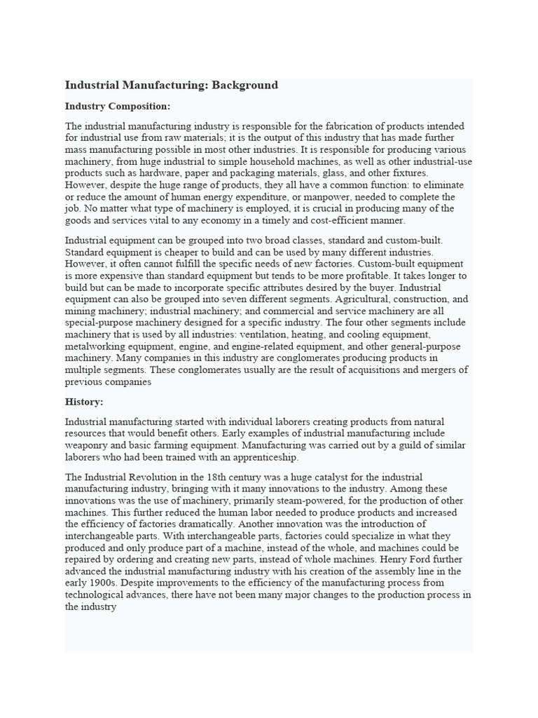 Overview of Industrial Manufacturing Industry | PDF | Outsourcing ...