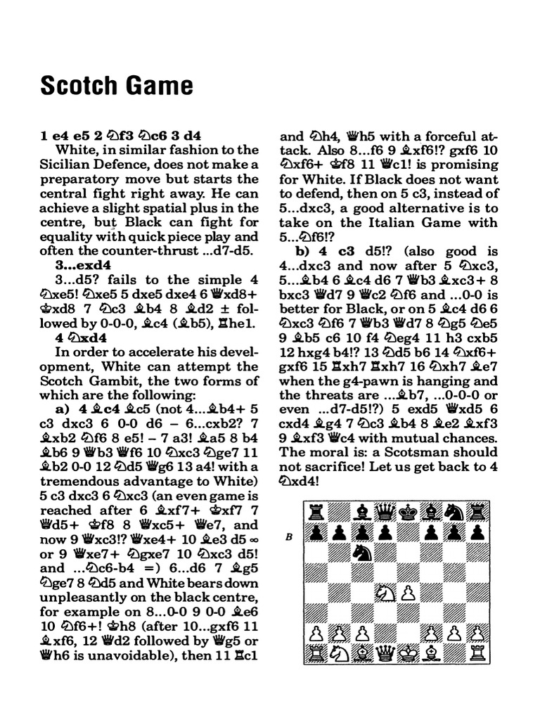 Scotch Game Chess Opening Guide | PDF | Chess | Abstract Strategy Games