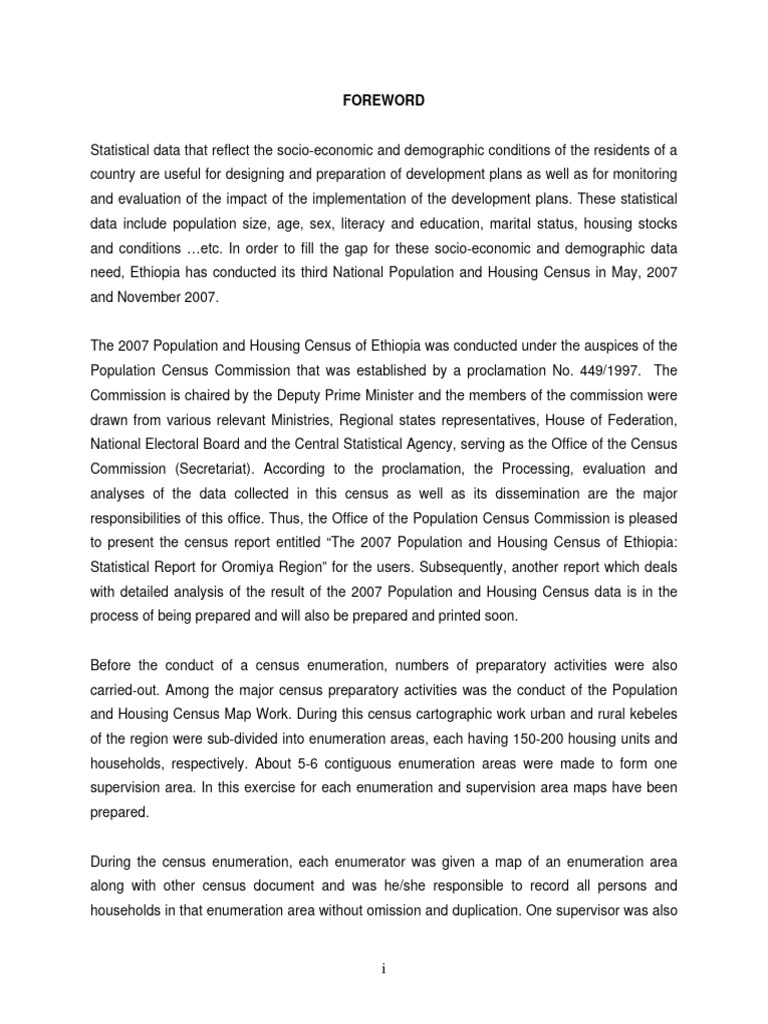Ethiopia Census 2007 Pdf Census Sampling Statistics