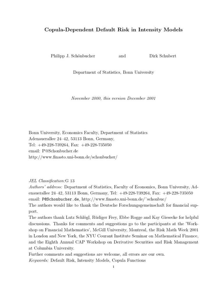 Copula Dependent Defaults in Intensity Models | PDF | Probability ...