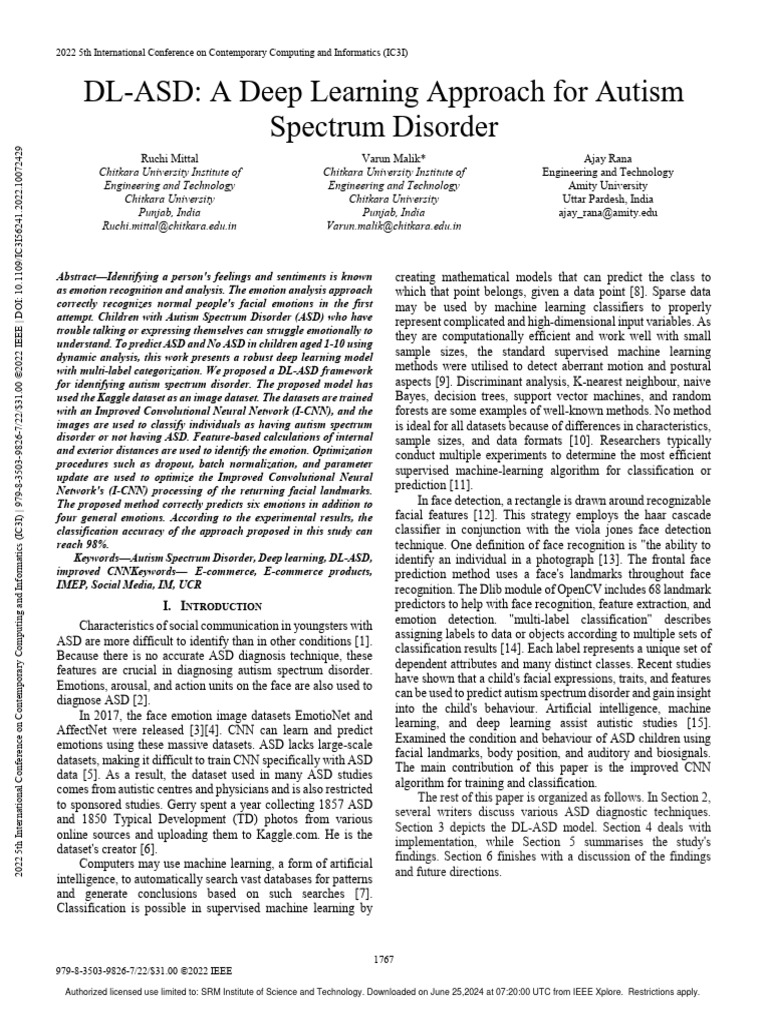 Deep Learning for Autism Detection | PDF | Artificial Neural Network ...