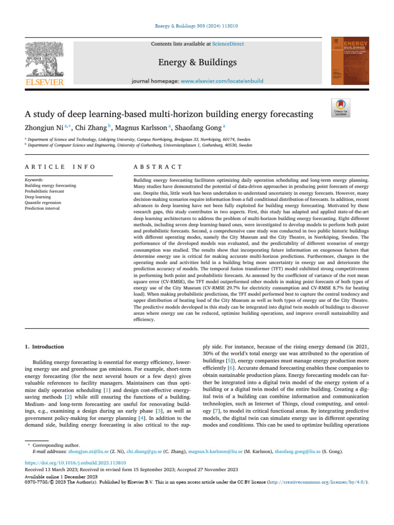 A Study of Deep Learning-Based Multi-Horizon Building Energy ...