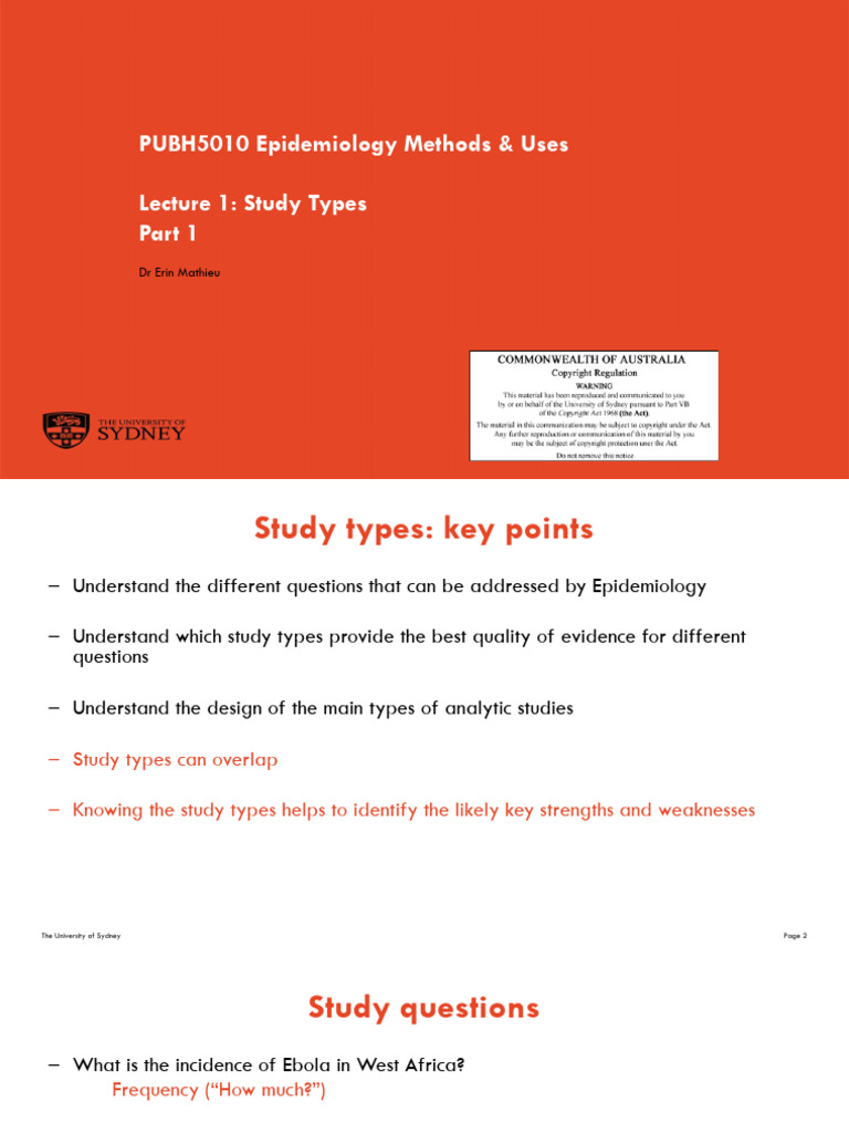 Epidemiology Study Types Guide | PDF | Cohort Study | Epidemiology