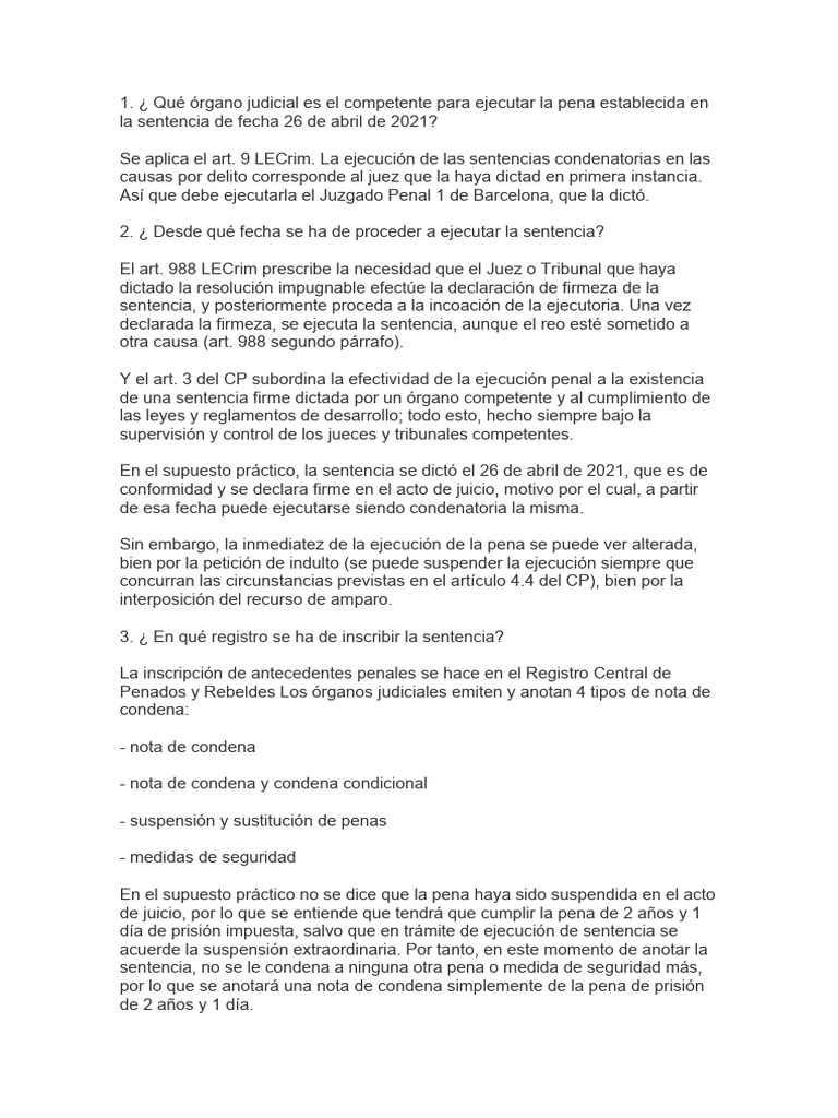 Ejecución de Sentencias Penales en España | PDF | Sentencia (ley ...