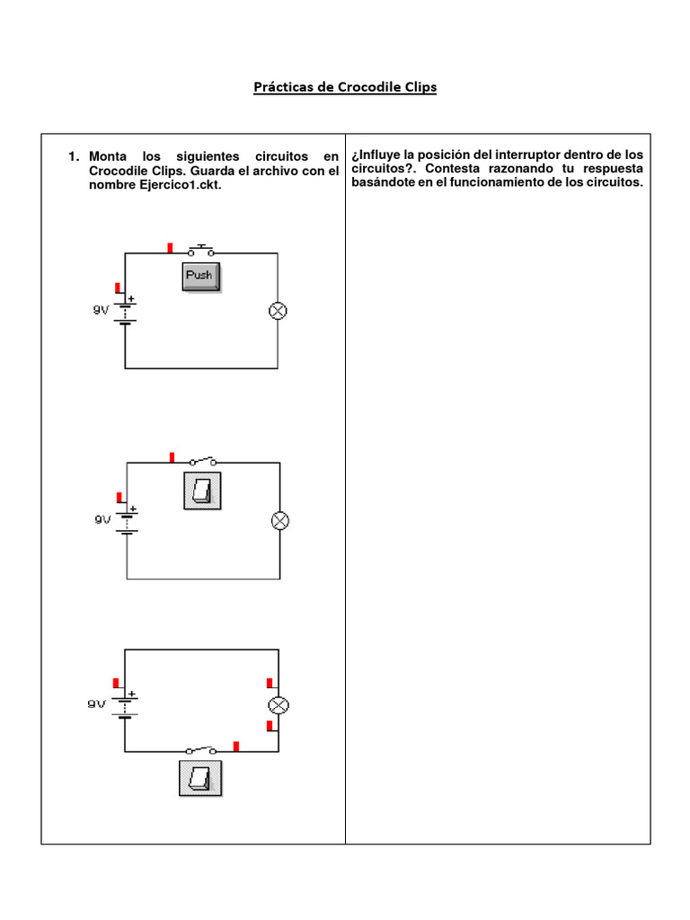 Prácticas de Circuitos en Crocodile Clips | PDF | Red eléctrica | Cambiar
