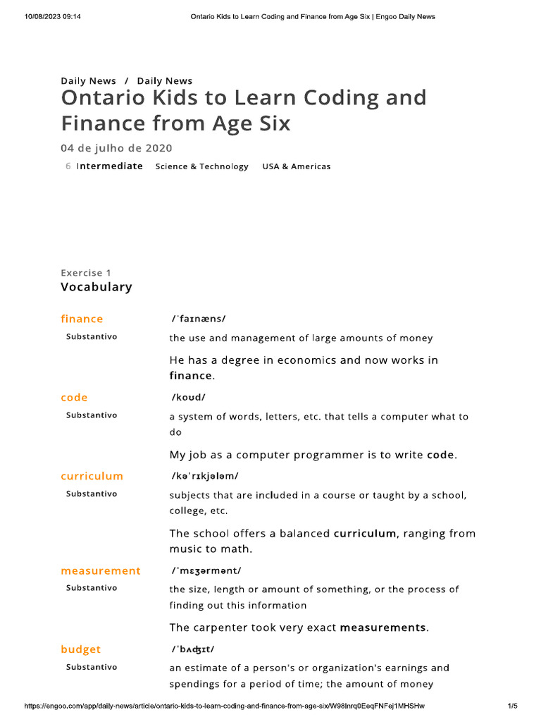 Ontario Kids To Learn Coding and Finance From Age Six | PDF