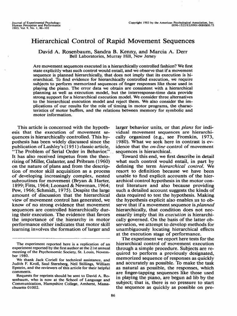 Hierarchical Control Of Rapid Movement Sequences Pdf Experiment