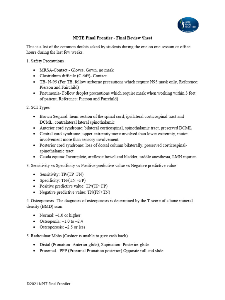 NPTE Final Review: Key Concepts | PDF | Urinary Incontinence ...