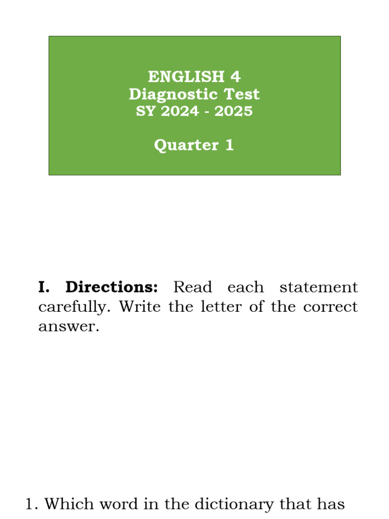 English Diagnostic Test Grade 4 QTR 1 1 | PDF | Language Arts & Discipline