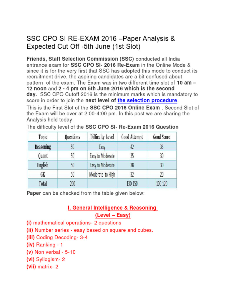 SSC CPO SI Analysis | PDF | English Language | Linguistics