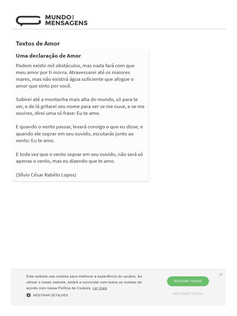 Textos de Amor - Mundo Das Mensagens | PDF