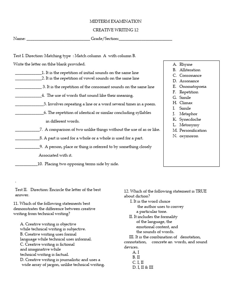 Midterm Creative Writing | PDF | Poetry | Linguistics