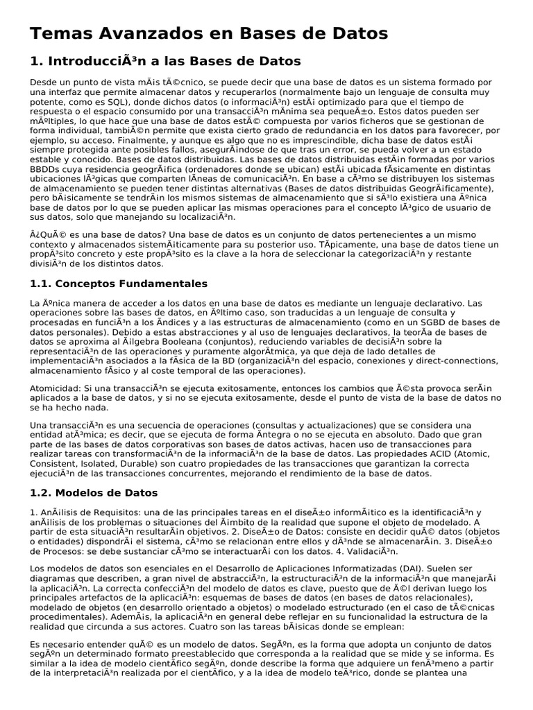 Temas Avanzados en Bases de Datos | PDF | Bases de datos | SQL