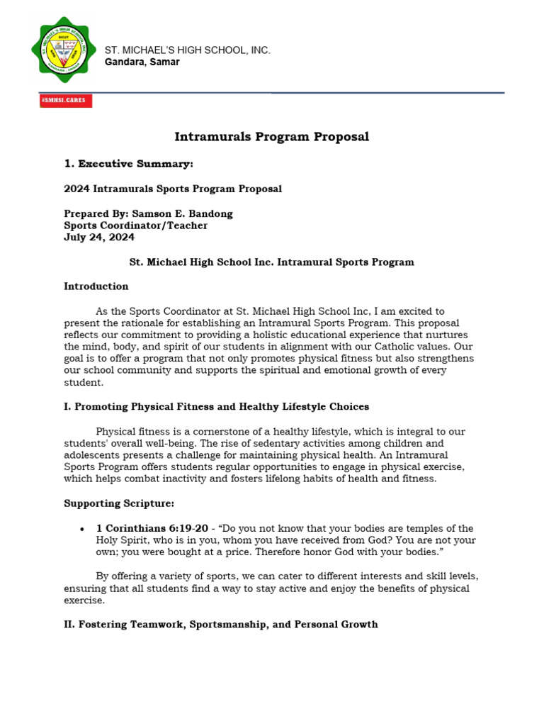 St. Michael's Intramurals Plan | PDF | Sports | Physical Fitness