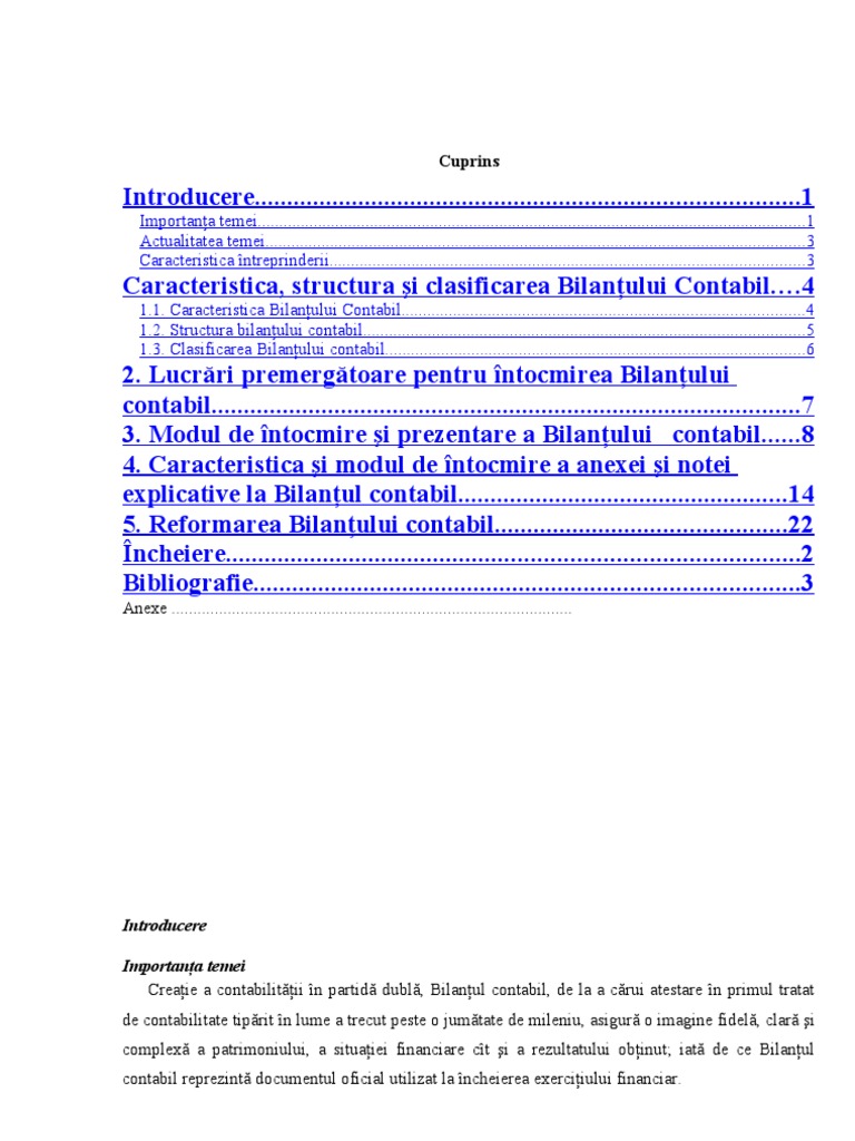 Continutul Si Modul de Intocmire A Bilantului Contabil | PDF