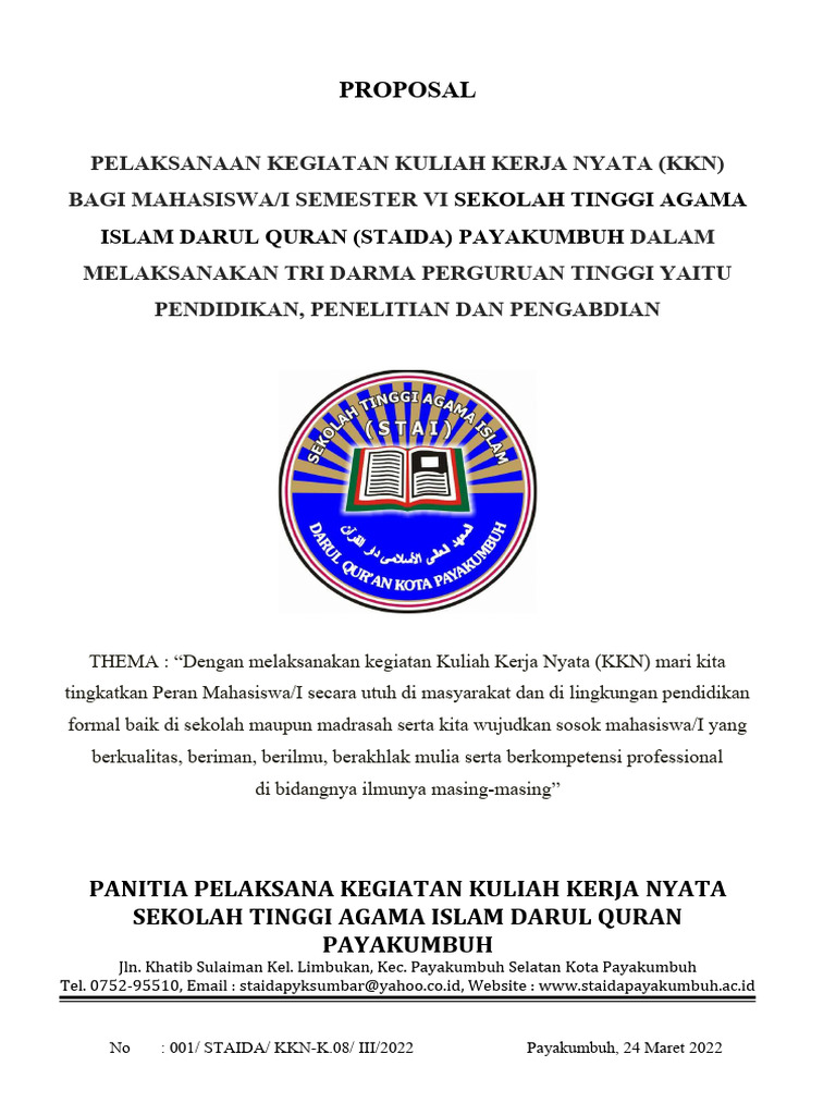 Proposal KKN STAIDA Payakumbuh 2022 | PDF | Karier & Perkembangan ...