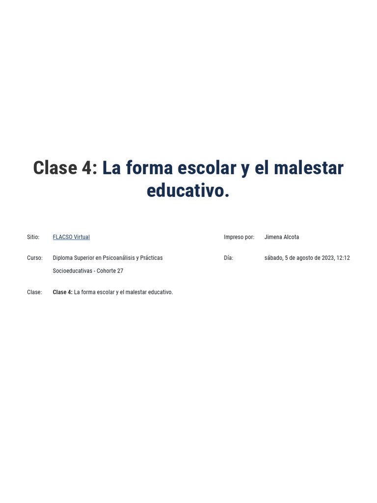 Clase 4 - La Forma Escolar y El Malestar Educativo | PDF | Escuelas ...