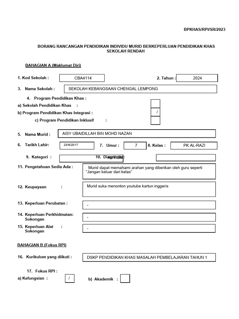 Borang Rpi 2.0 Aisy Ubaidillah | PDF