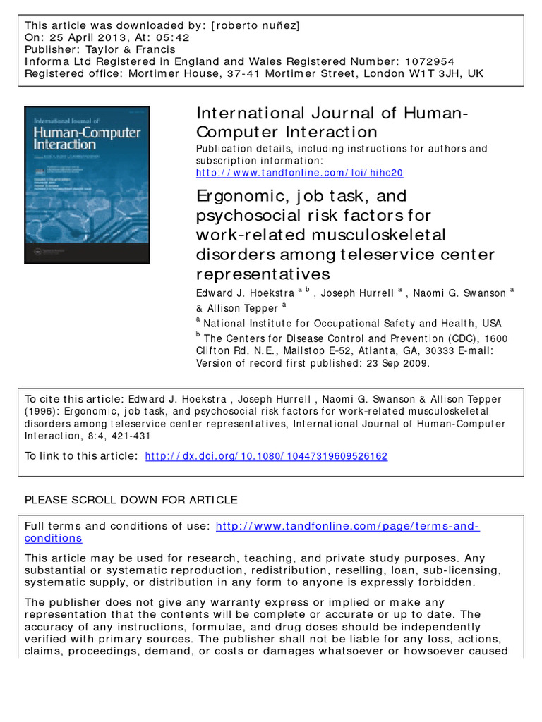 Ergonomic Risks in Teleservice Centers | PDF | Occupational Stress ...