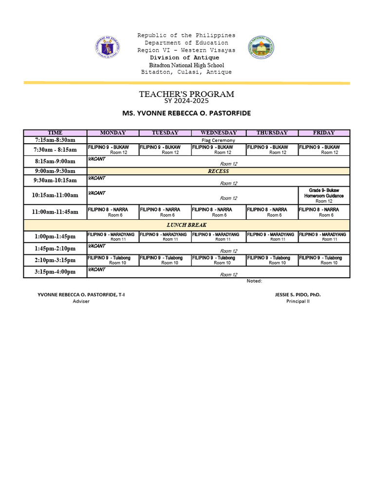 Teacher's Program SY 2024-2025 | PDF