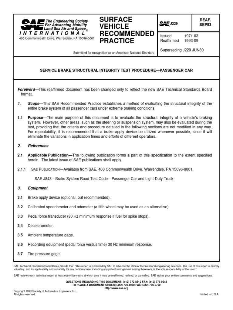 Sae - Service Brake Structural Integrity Test Procedure-Passenger Car ...