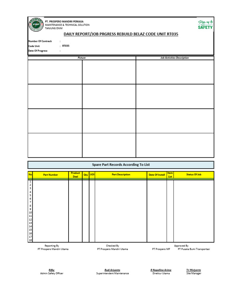 Daily Maintenance Report | PDF | Brake | Manufactured Goods