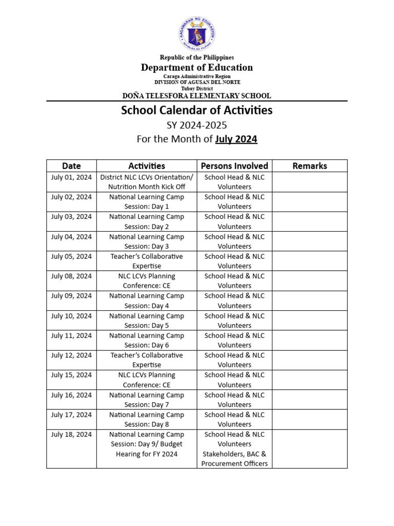 School calendar of activities pdf philippines