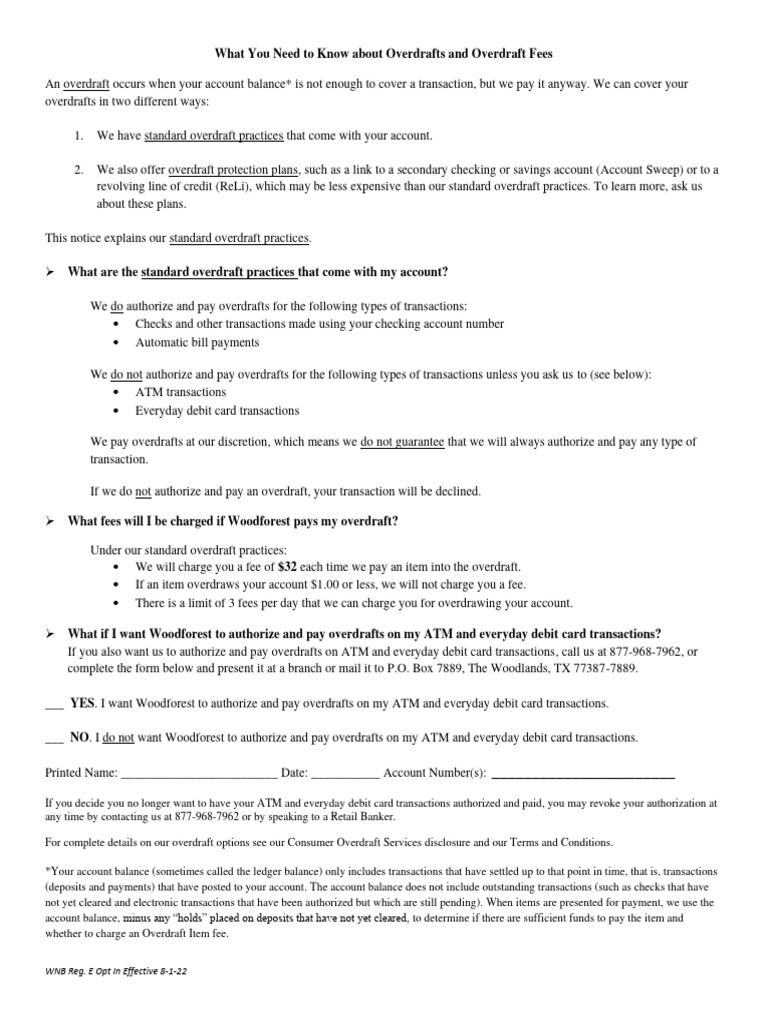 Overdraft Practices for Woodforest Accounts | PDF | Overdraft ...