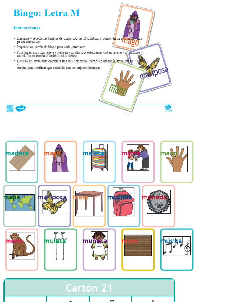 Bingo de la Letra M para Imprimir | PDF | Juego de azar | Juegos de azar