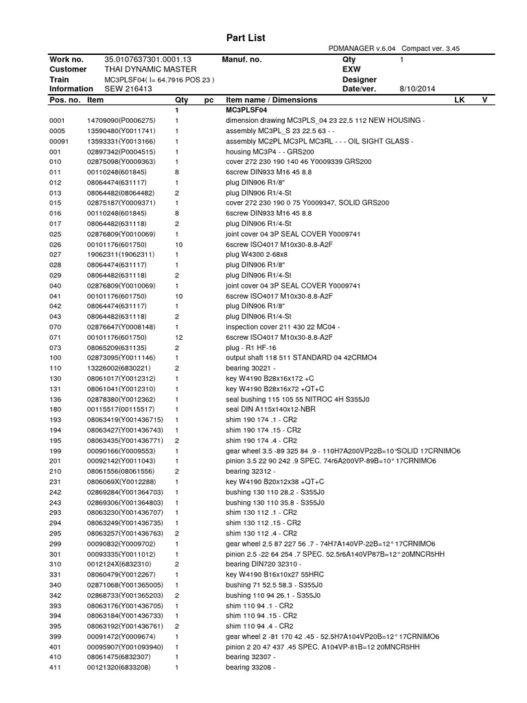 MC3PLSF04 Part List and Specifications | PDF | Mechanical Engineering ...