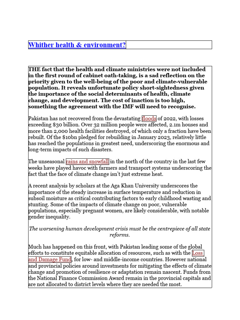 March 23 - Whither Health & Environment | PDF | Climate Resilience ...