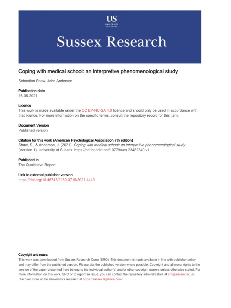 Coping with medical school an interpretive phenomenological stud pdf