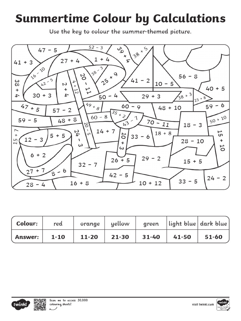 T N 2546949 Summerthemed Colour by Calculations Worksheet - Ver - 2 | PDF