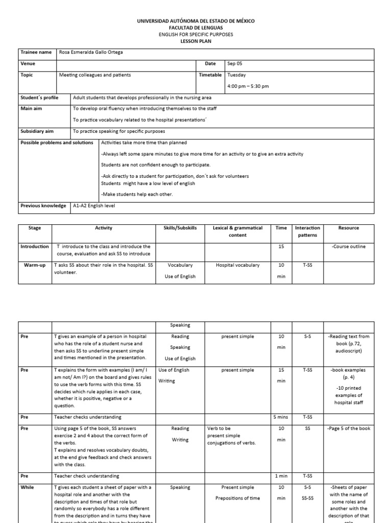 Lesson Plan First | PDF | Nursing | Physician