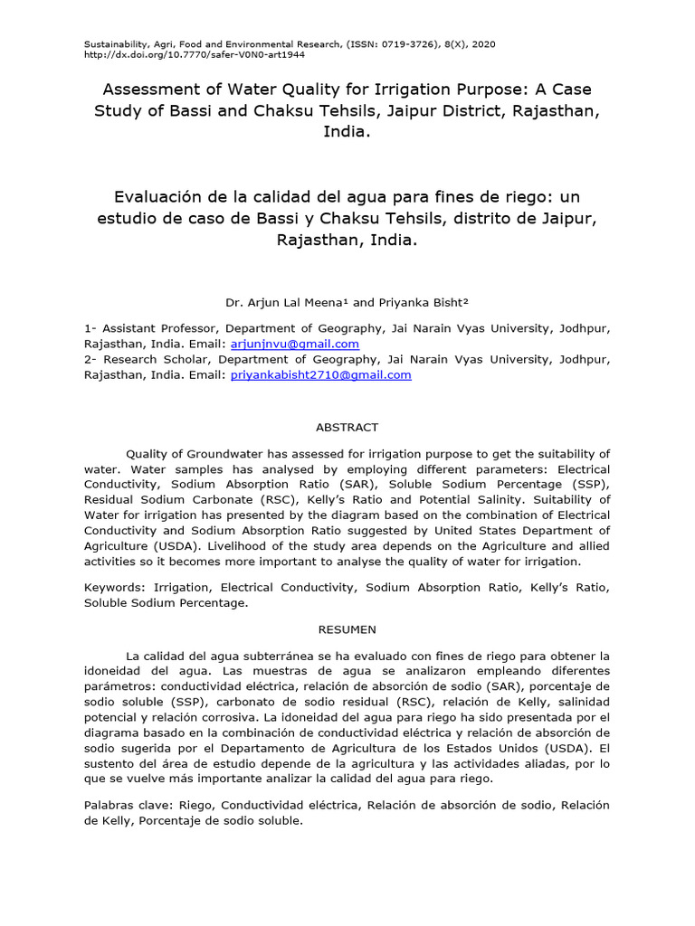 Assessment of Water Quality For Irrigation Purpose | PDF | Water ...