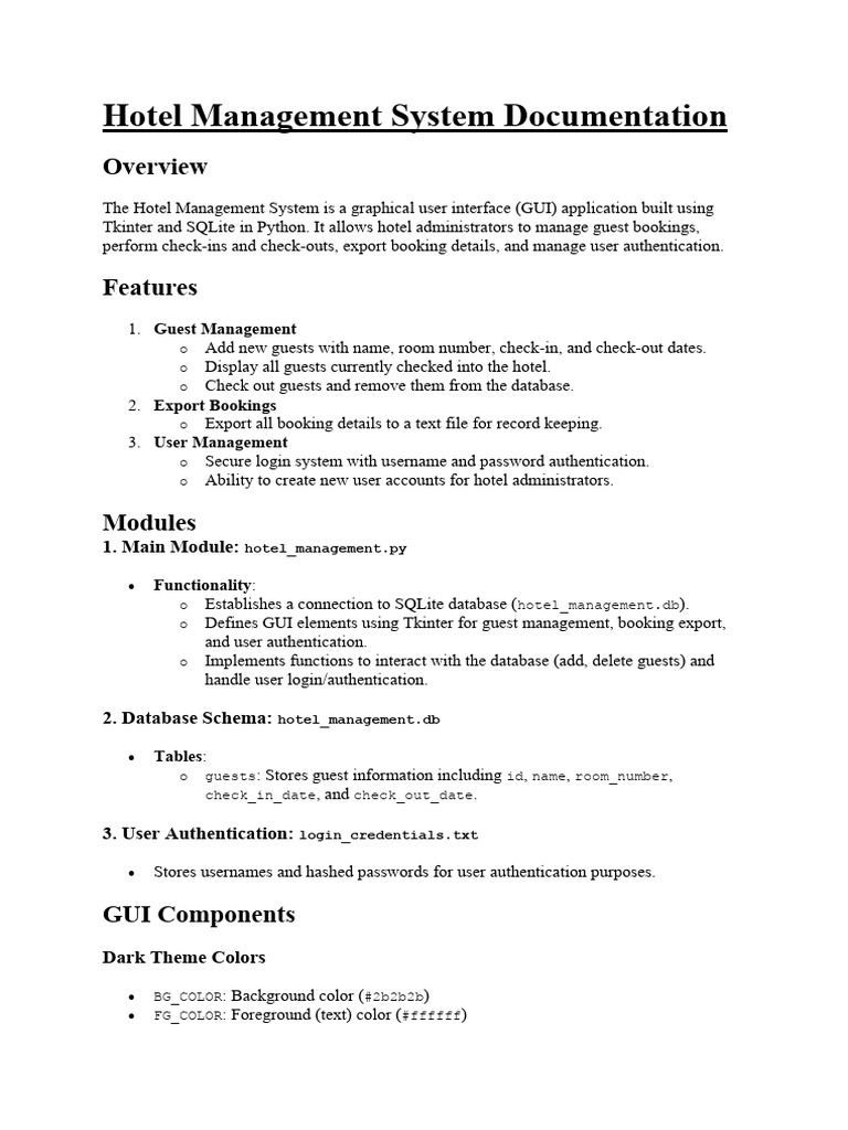 Hotel management system documentation pdf user computing