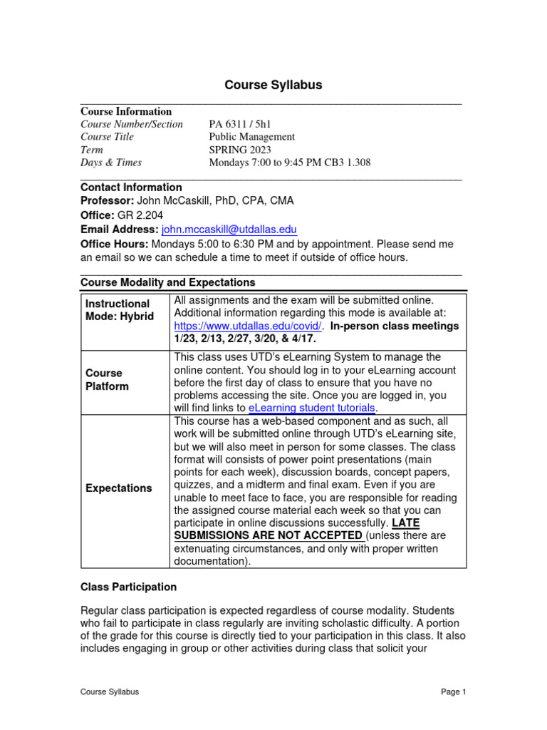 Public Management Syllabus - Spring 2023 | PDF | Educational Technology ...
