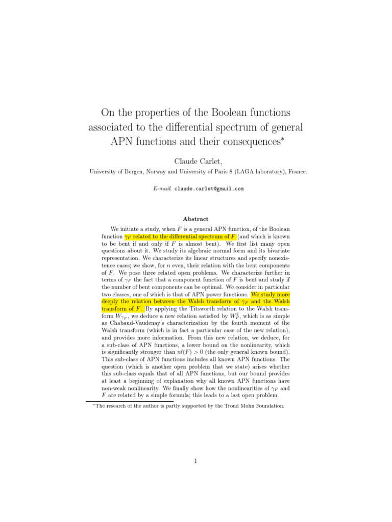 On The Properties of The Boolean Functions | PDF | Linear Subspace ...