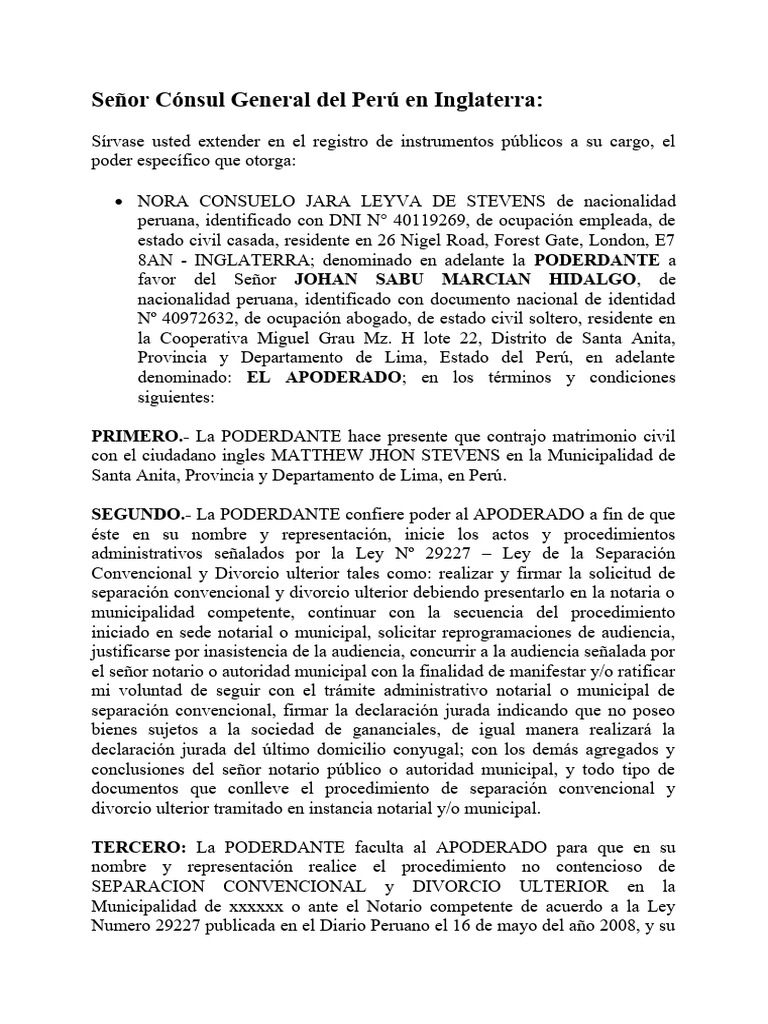 Poder Consular Nora Leyva | PDF | Divorcio | Documento de identidad