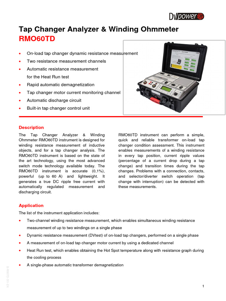 Tap Changer Analyzer RMO60TD Overview | PDF | Transformer | Mains ...