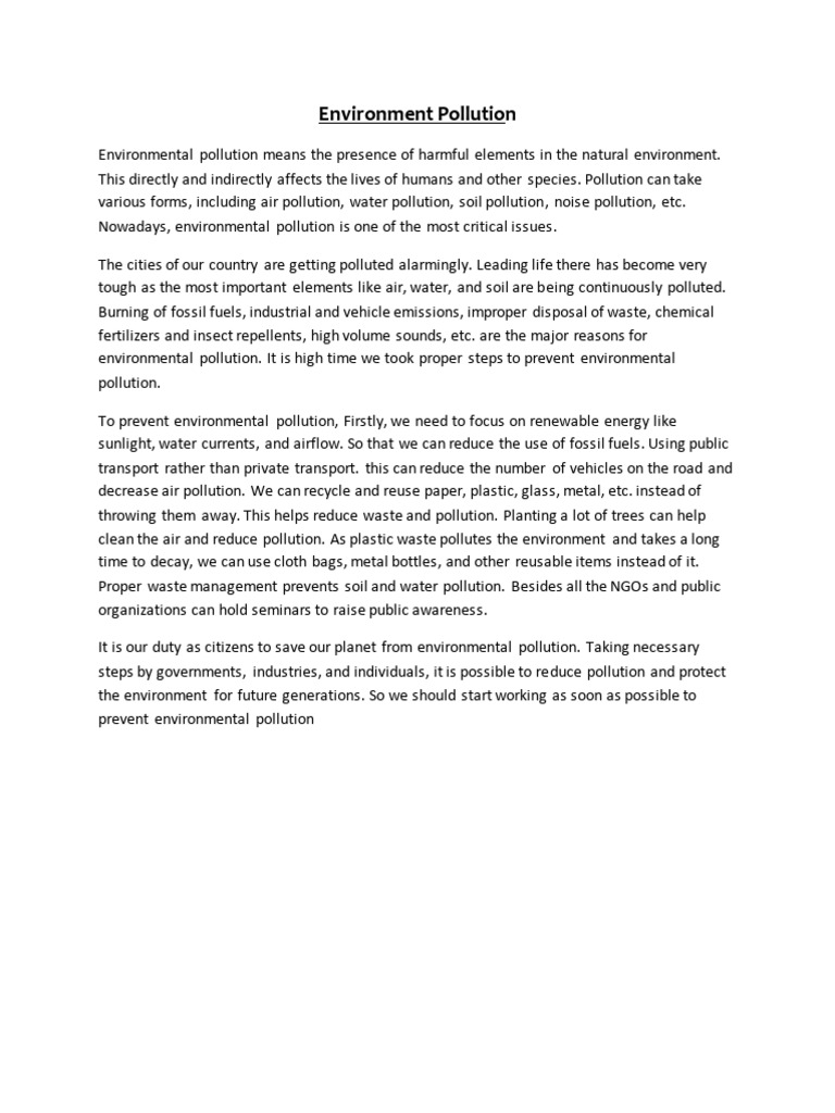 Preventing Environmental Pollution | PDF
