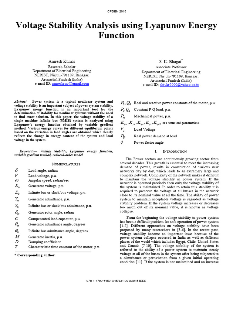 Voltage Stability via Lyapunov Function | PDF | Stability Theory