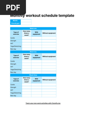 Monthly workout schedule template