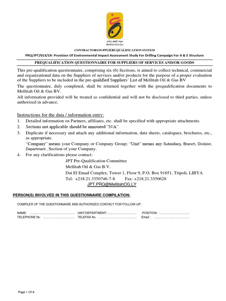 Supplier Prequalification for EIA Study | PDF | Quality Assurance | Iso ...