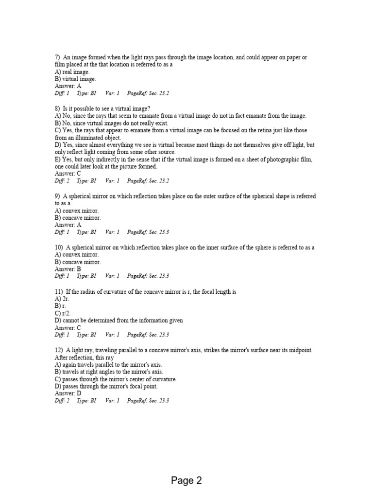 General Questions - Optics - Spring 2022 - Sim | PDF | Mirror | Optics