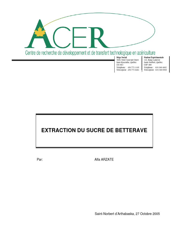 Extraction du sucre de betterave | PDF | Régime et nutrition | Sucre
